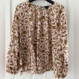 Ann Taylor Pink and Brown Floral Blouse